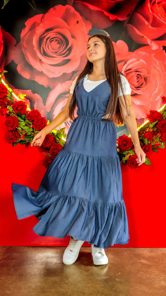 VESTIDO NIÑA CHAMBRAY TIRA HOJA - BN5489