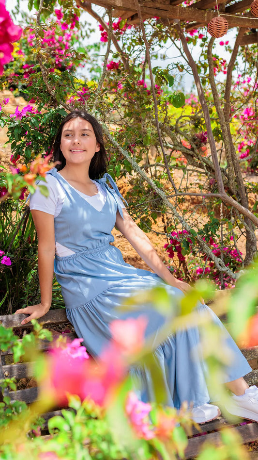 VESTIDO NIÑA CHAMBRAY TIRA HOJA - BN5489