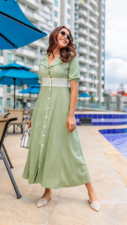 VESTIDO DAMA TORCHON EN CINTURA - 023765