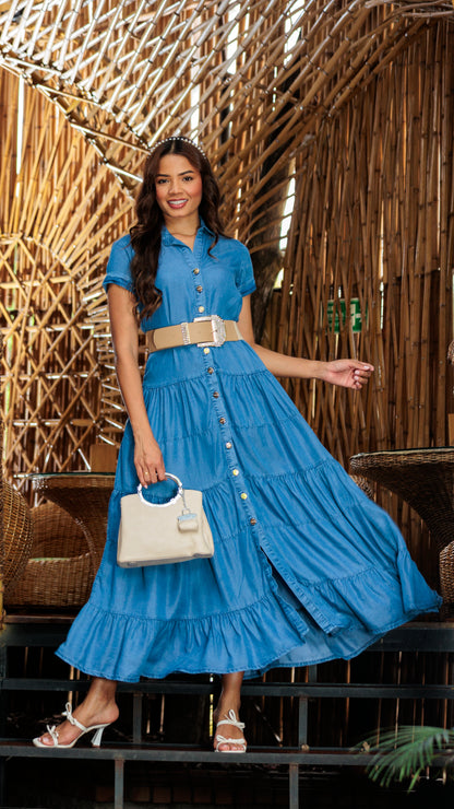 VESTIDO DAMA MAXI CHAMBRAY | MADAN F | 024014
