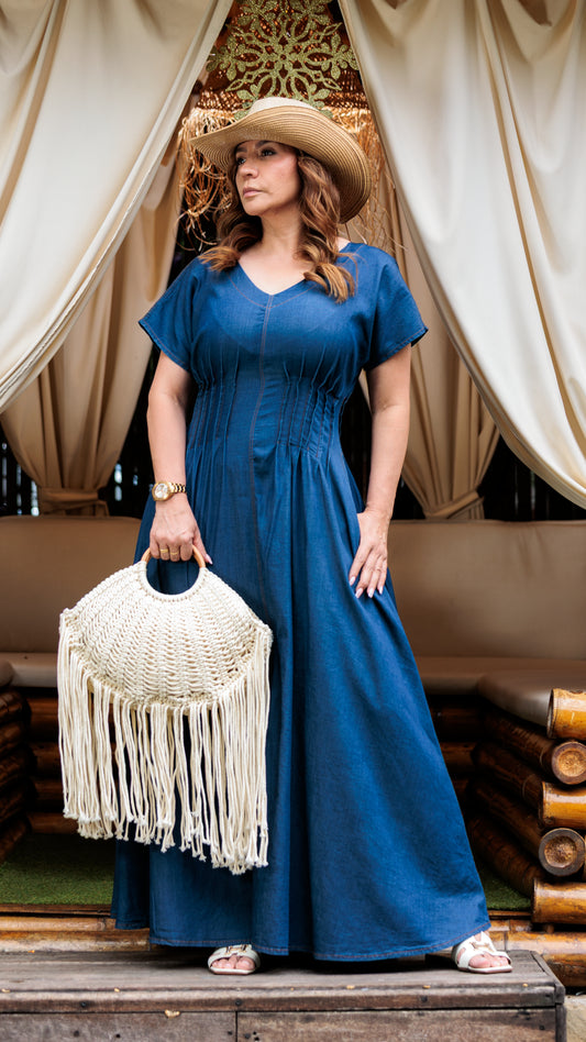 VESTIDO DAMA MAXI CHAMBRAY | MADAN F | 024016