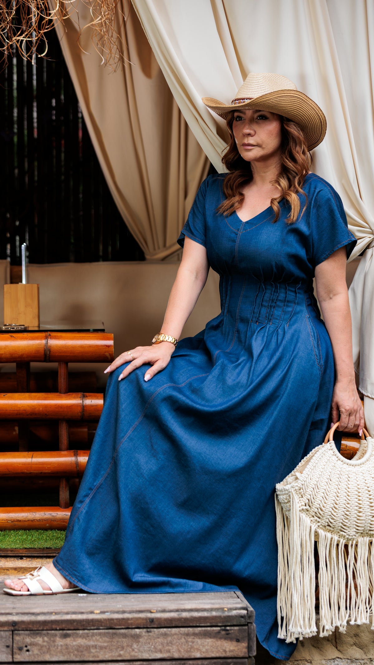 VESTIDO DAMA MAXI CHAMBRAY | MADAN F | 024016
