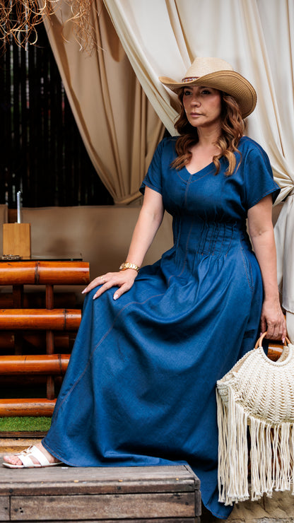 VESTIDO DAMA MAXI CHAMBRAY | MADAN F | 024016