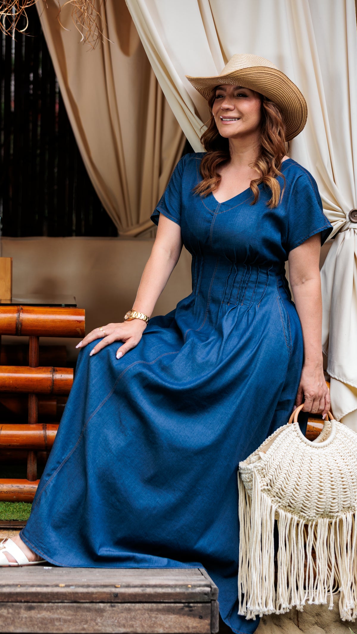 VESTIDO DAMA MAXI CHAMBRAY | MADAN F | 024016