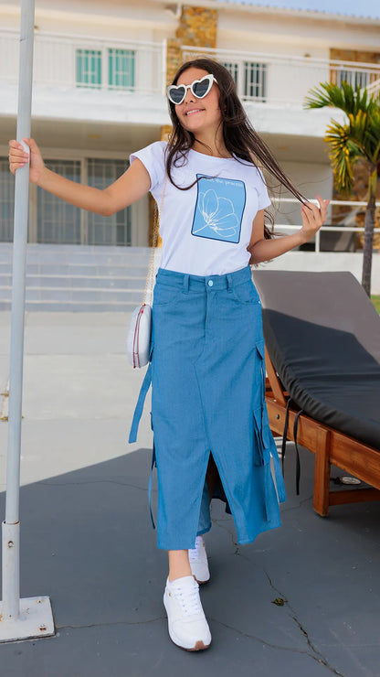 FALDA TIPO CARGO EN CHAMBRAY