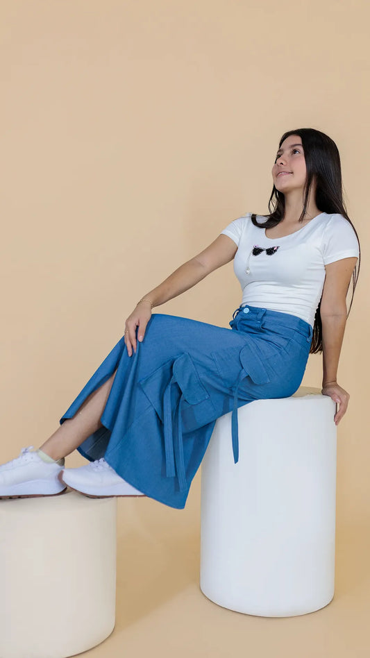 FALDA TIPO CARGO EN CHAMBRAY - BN4325