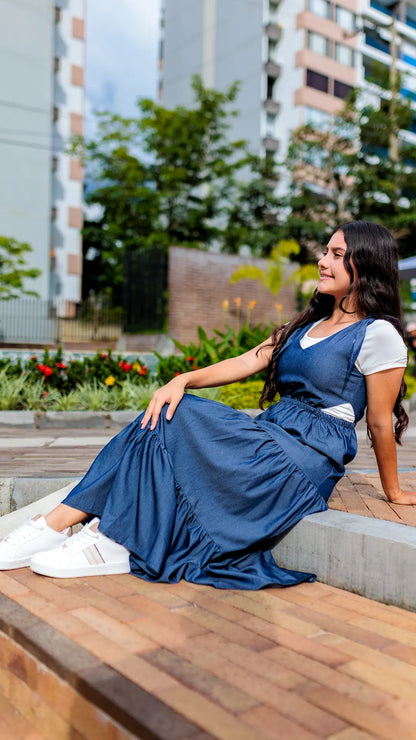 VESTIDO NIÑA CHAMBRAY TIRA HOJA - BN5489