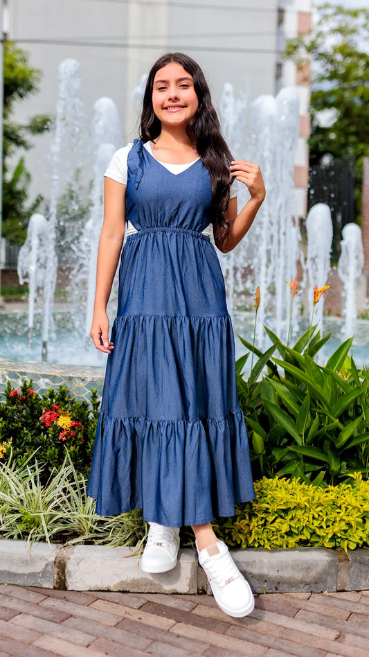 VESTIDO NIÑA CHAMBRAY TIRA HOJA - BN5489