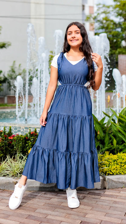 VESTIDO NIÑA CHAMBRAY TIRA HOJA - BN5489